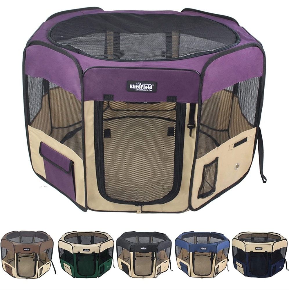 EliteField 2 Door Soft Playpen, Purple and Beige, 48"x48"x32"